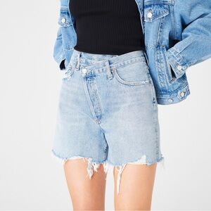 AGOLDE Criss-cross denim cut-off shorts